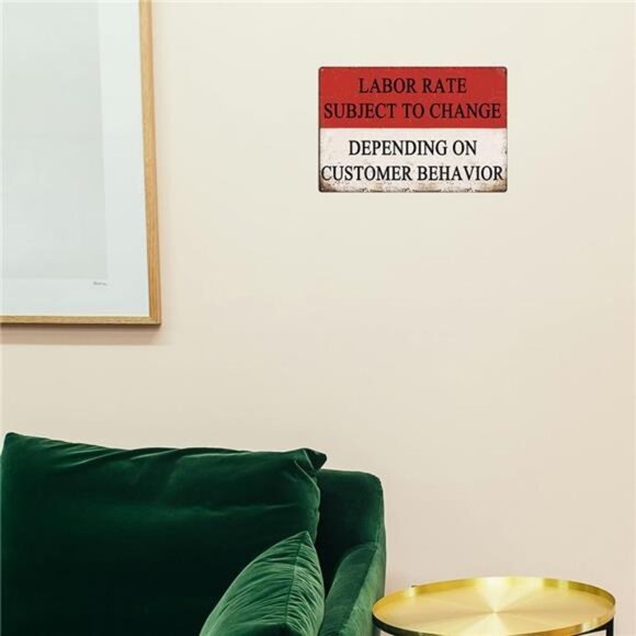 Funny Metal Tin Sign Labor Rates Subject To Change Signs Retro Man Cave Decor - Picture 7 of 8